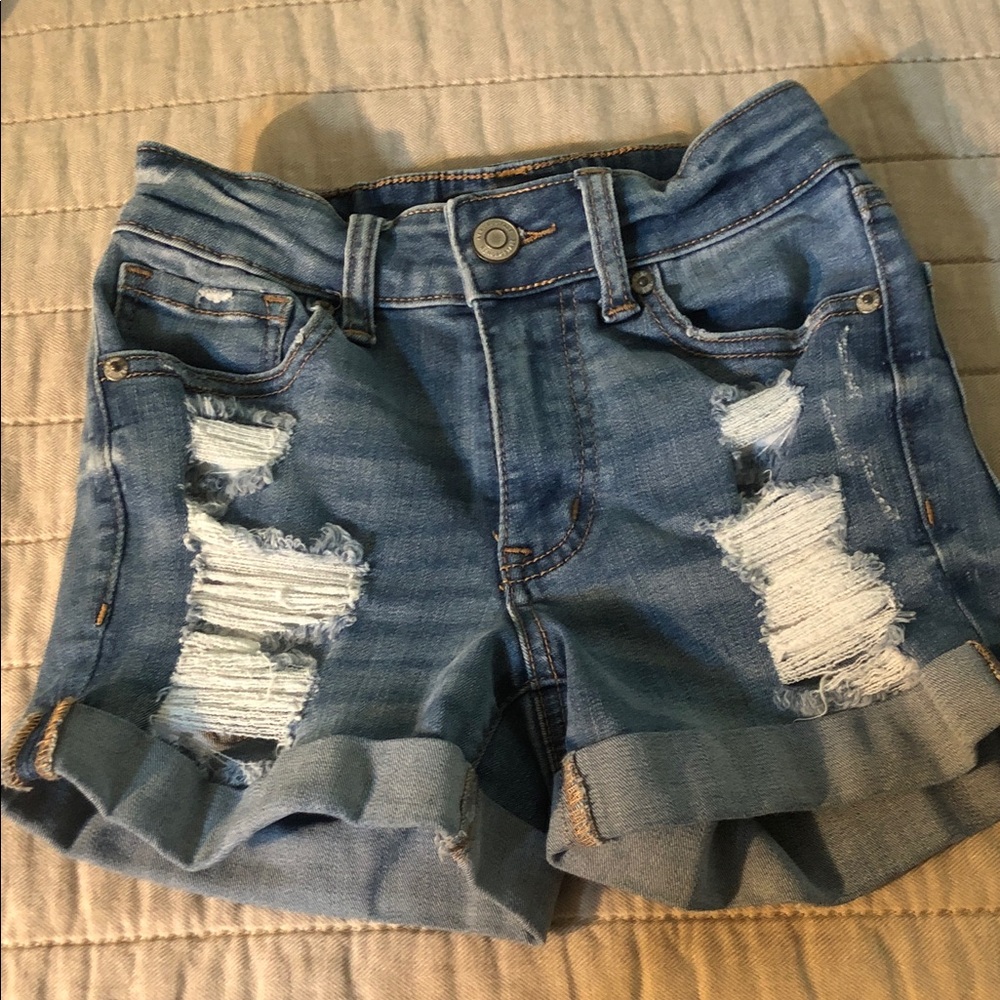 Aeropostal Distressed Women's Denim Shorts - Light Blue Size 000